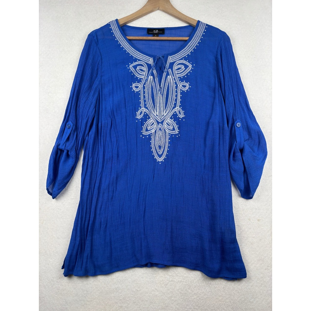 AGB‎ Peasant Blouse Womens 1X Embroidered Boho Relaxed